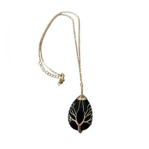 Vintage Style Black Tigers Eye‎ Tree Of Life Necklace